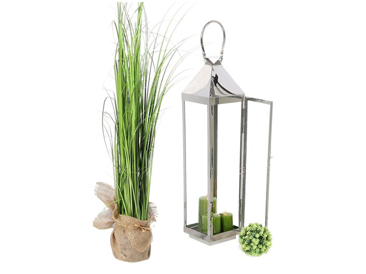 LATARNIA CHROMOWANA METALOWA SREBRNA 70CM Lampion Świeca Kolor Srebrny