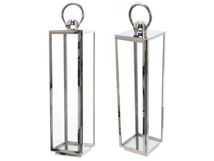 LATARNIA CHROMOWANA METALOWA SREBRNA 70CM Lampion Świeca Kolor Srebrny