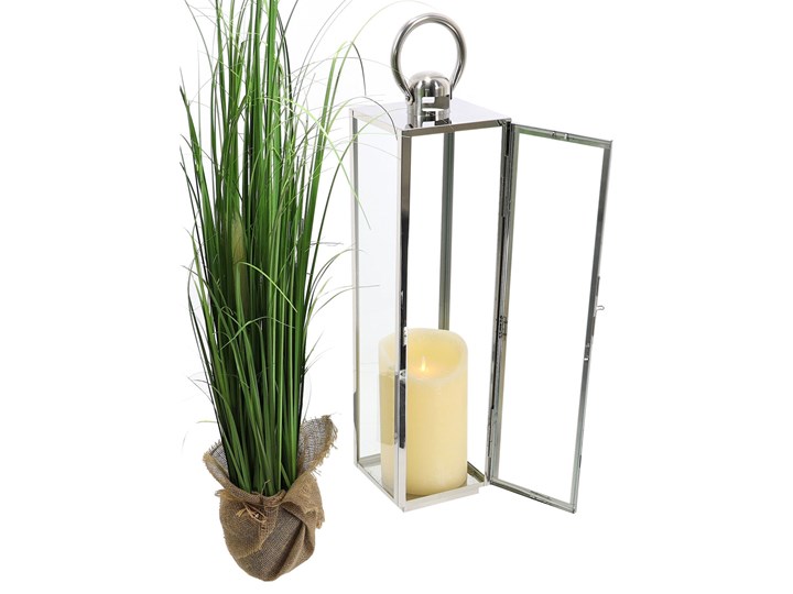 LATARNIA CHROMOWANA METALOWA SREBRNA 70CM Lampion Świeca Kolor Srebrny