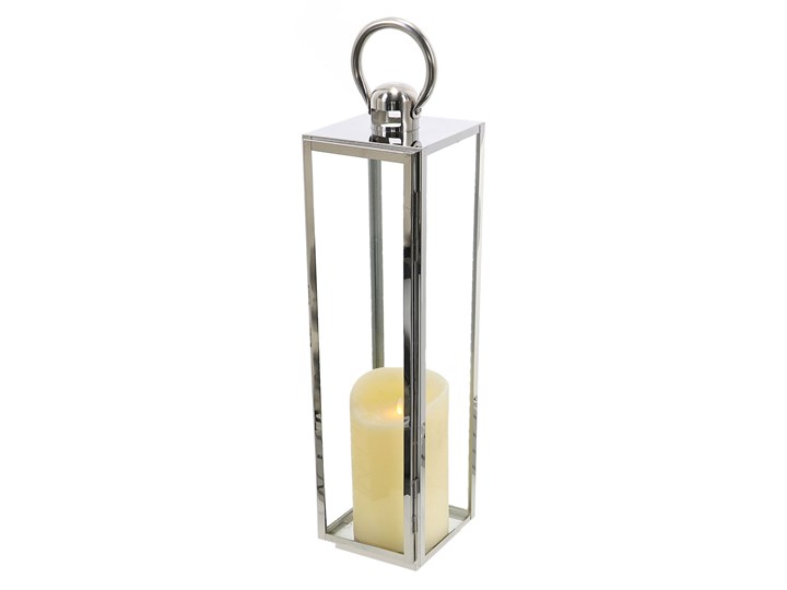 LATARNIA CHROMOWANA METALOWA SREBRNA 70CM Świeca Lampion Kolor Srebrny