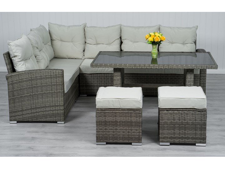 MEBLE DUŻY ZESTAW OGRODOWY RATTAN TECHNORATTAN FC-1043 POPIEL Zestawy wypoczynkowe Zestawy obiadowe Kategoria Zestawy mebli ogrodowych Stal Zawartość zestawu Sofa