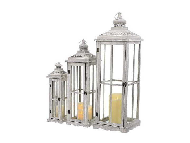 DREWNIANA LATARNIA LAMPION SHABBY COTTAGE 3SZT. Drewno Metal Kolor Beżowy
