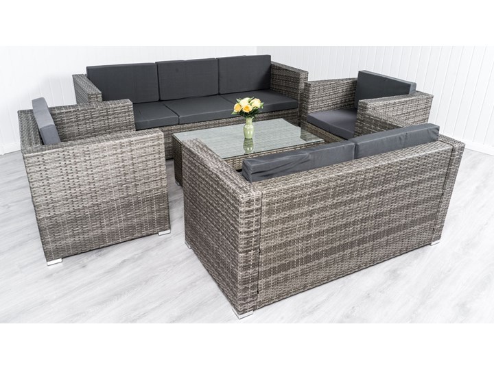 MEBLE OGRODOWE RATTAN FC-1026 mega duży POPIEL Zestawy wypoczynkowe Stoły z krzesłami Technorattan Kolor Szary