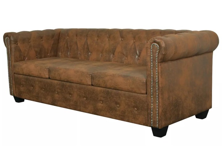 vidaXL Trzyosobowa sofa Chesterfield ze sztucznej skóry, brązowa Szerokość 200 cm Kolor Brązowy Nóżki Na nóżkach