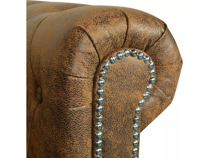 vidaXL Trzyosobowa sofa Chesterfield ze sztucznej skóry, brązowa Szerokość 200 cm Nóżki Na nóżkach Pomieszczenie Salon
