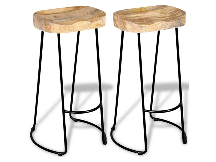 vidaXL Stołki barowe, 2 szt., lite drewno mango Tworzywo sztuczne Krzesło inspirowane Hoker tradycyjny Wysokość 44 cm Metal Żelazo Kolor Beżowy
