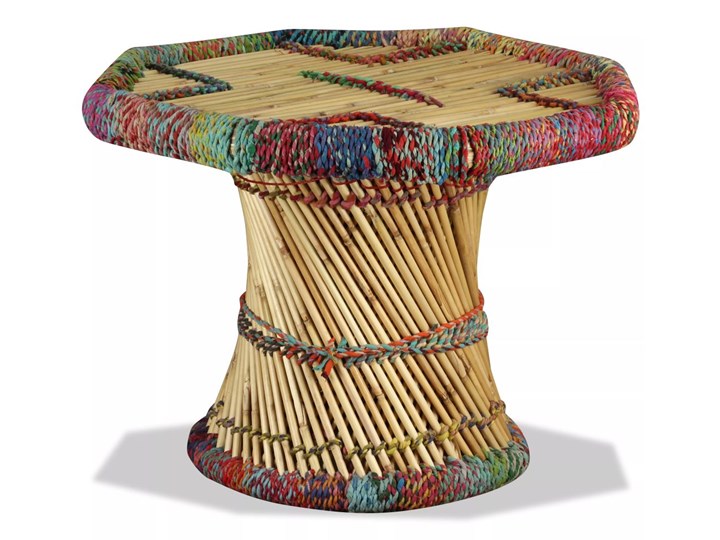 vidaXL Stolik kawowy z detalami w stylu chindi, bambus, wielokolorowy Stal Kształt blatu Okrągłe Wysokość 45 cm Metal Styl Awangardowy