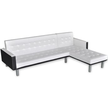 vidaXL Sofa narożna z funkcją rozkładania, sztuczna skóra, biała