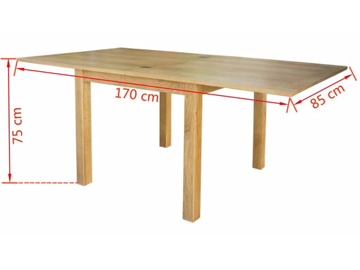 vidaXL Rozkładany stół z drewna dębowego, 170x85x75 cm Płyta MDF Drewno Długość po rozłożeniu 170 cm Kategoria Stoły kuchenne