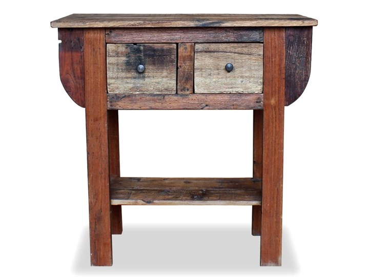 vidaXL Stolik konsola, lite drewno z odzysku, 80 x 35 x 80 cm Z szufladą Głębokość 35 cm Z półką Styl Vintage Kategoria Konsole
