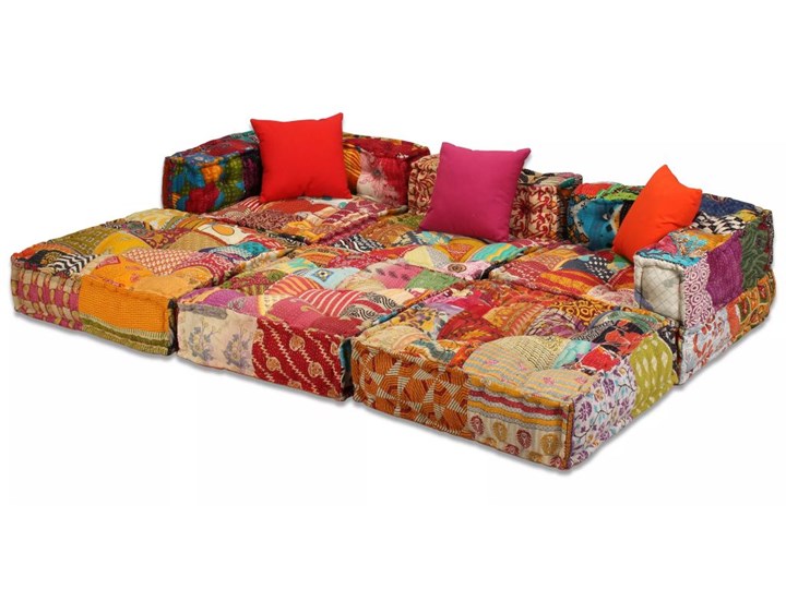 vidaXL Puf modułowy, 3-osobowy, patchwork, tkanina Głębokość 70 cm Głębokość 140 cm Modułowe Szerokość 200 cm Rozkładanie Rozkładana