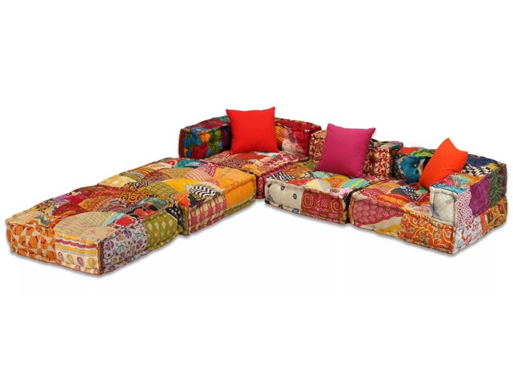 vidaXL Puf modułowy, 3-osobowy, patchwork, tkanina Głębokość 140 cm Styl Vintage Głębokość 70 cm Modułowe Szerokość 200 cm Funkcje Z funkcją spania