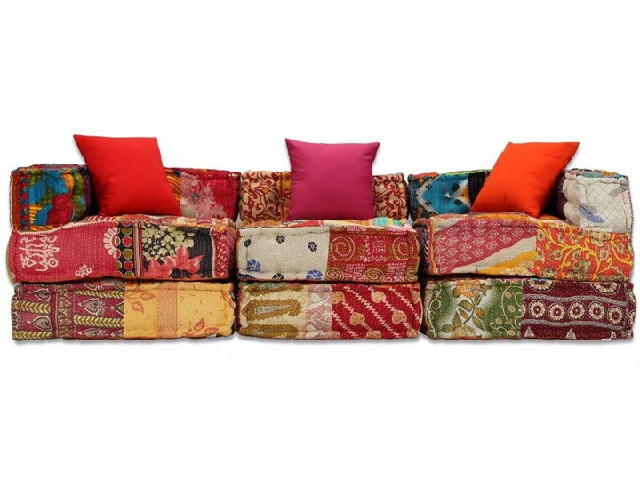 vidaXL Puf modułowy, 3-osobowy, patchwork, tkanina Szerokość 200 cm Głębokość 70 cm Głębokość 140 cm Modułowe Styl Vintage