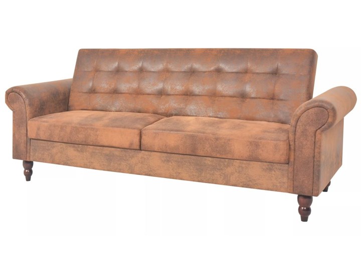 vidaXL Rozkładana sofa z podłokietnikami, sztuczny zamsz, brązowa Głębokość 97 cm Chesterfield Głębokość 85 cm Szerokość 196 cm Wielkość Trzyosobowa
