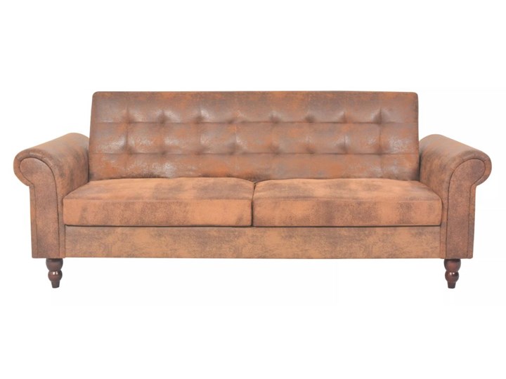 vidaXL Rozkładana sofa z podłokietnikami, sztuczny zamsz, brązowa Szerokość 196 cm Głębokość 97 cm Głębokość 85 cm Chesterfield Wielkość Trzyosobowa