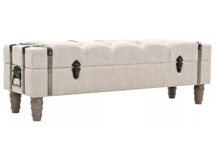 vidaXL Ławka ze schowkiem, lite drewno i stal, 111 x 34 x 37 cm Kategoria Ławki do salonu Skrzynia Materiał obicia Tkanina