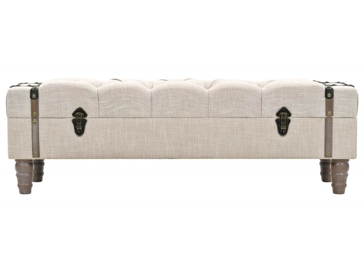 vidaXL Ławka ze schowkiem, lite drewno i stal, 111 x 34 x 37 cm Materiał obicia Tkanina Skrzynia Kategoria Ławki do salonu