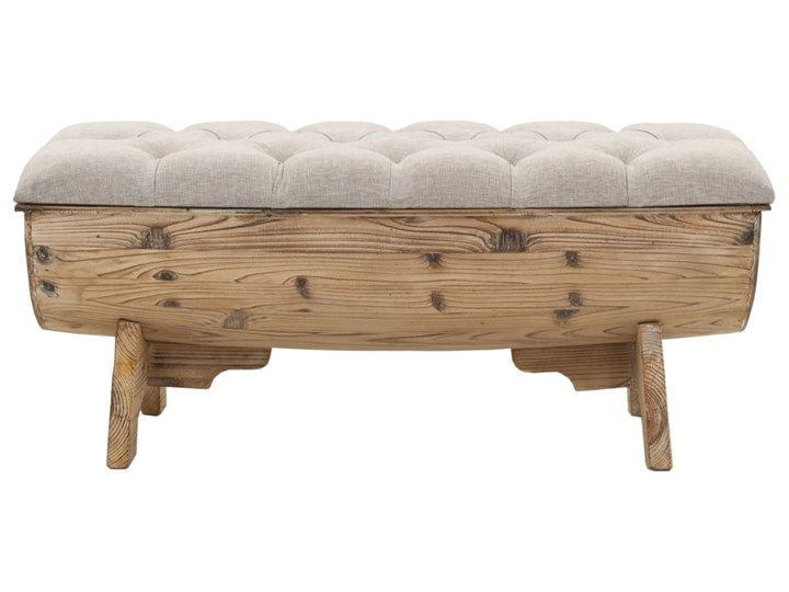 vidaXL Ławka ze schowkiem, lite drewno i tkanina, 103 x 51 x 44 cm Kolor Beżowy Skrzynia Styl Rustykalny