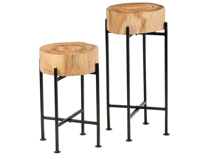 vidaXL Zestaw stolików bocznych, 2 szt., lite drewno akacjowe Wysokość 60 cm Wysokość 45 cm Stal Kategoria Stoliki i ławy