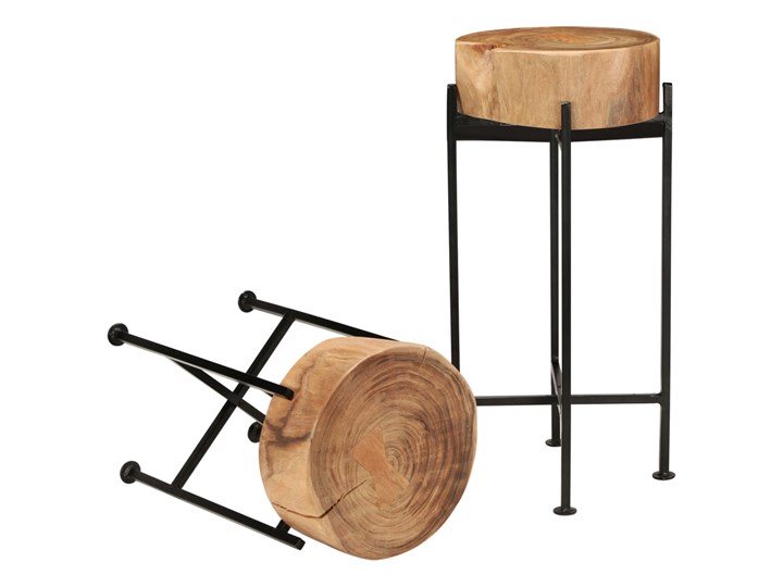 vidaXL Zestaw stolików bocznych, 2 szt., lite drewno akacjowe Wysokość 60 cm Wysokość 45 cm Stal Kolor Beżowy