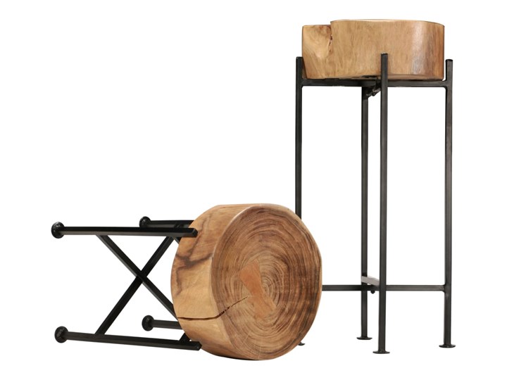 vidaXL Zestaw stolików bocznych, 2 szt., lite drewno akacjowe Wysokość 45 cm Kształt blatu Okrągłe Stal Wysokość 60 cm Szerokość 30 cm Długość 30 cm Kategoria Stoliki i ławy