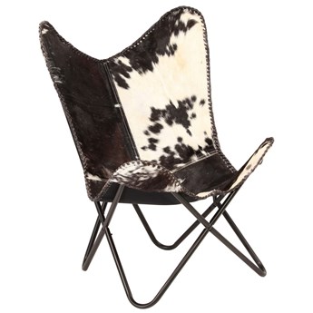vidaXL Krzesło motyl, czarno-białe, naturalna kozia skóra