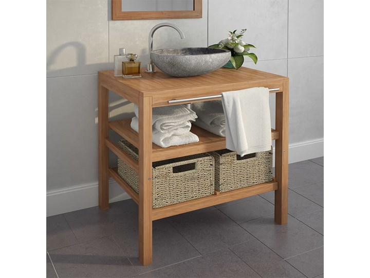 vidaXL Szafka łazienkowa z kamienną umywalką, drewno tekowe Szerokość 52 cm Szerokość 34 cm Stal Szafki Wysokość 75 cm Głębokość 45 cm Stojące Wysokość 45 cm Szerokość 45 cm Głębokość 18 cm Szerokość 74 cm Wysokość 28 cm Głębokość 15 cm Z umywalką Kategoria Szafki stojące
