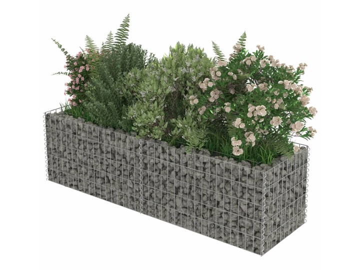 vidaXL Podwyższona donica gabionowa, galwanizowana stal, 180x50x50 cm Metal Donica ogrodowa Kolor Szary Kamień Kolor Czarny