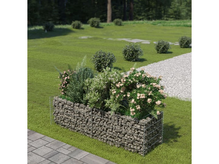 vidaXL Podwyższona donica gabionowa, galwanizowana stal, 180x50x50 cm Donica ogrodowa Kamień Metal Kategoria Donice ogrodowe Kolor Czarny