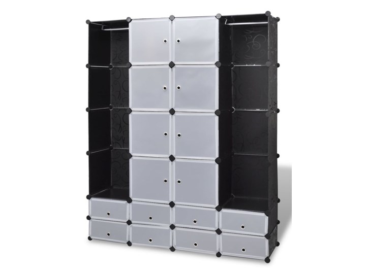 vidaXL Szafa modułowa, 18 przegród, czarno-biała, 37 x 146 x 180,5 cm Stal Plastik Metal Szerokość 146 cm Tworzywo sztuczne Głębokość 37 cm Pomieszczenie Sypialnia