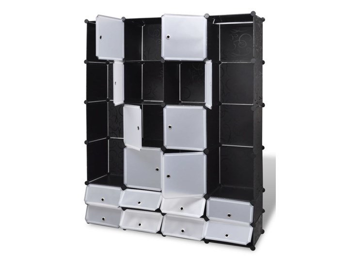 vidaXL Szafa modułowa, 18 przegród, czarno-biała, 37 x 146 x 180,5 cm Tworzywo sztuczne Metal Pomieszczenie Sypialnia Głębokość 37 cm Plastik Stal Szerokość 146 cm Pomieszczenie Pokój przedszkolaka