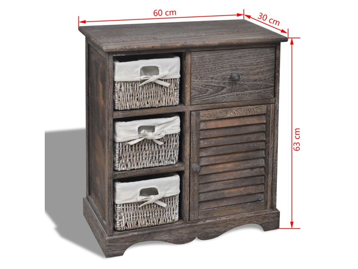 vidaXL Drewniana szafka z 3 wyplatanymi koszykami, brązowa Wysokość 63 cm Z szafkami i szufladami Szerokość 60 cm Głębokość 30 cm Szerokość 105 cm Drewno Pomieszczenie Sypialnia