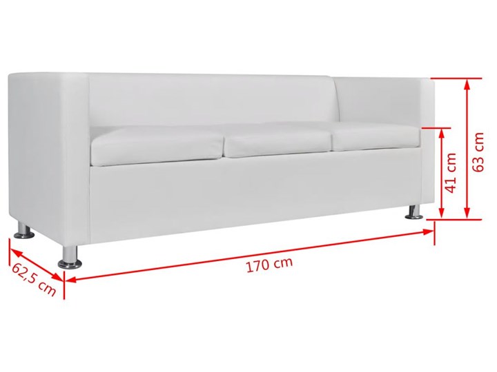 vidaXL Sofa 3-osobowa ze skóry syntetycznej, biała Stała konstrukcja Głębokość 35 cm Głębokość 62 cm Szerokość 170 cm Styl Tradycyjny Funkcje Bez dodatkowych funkcji