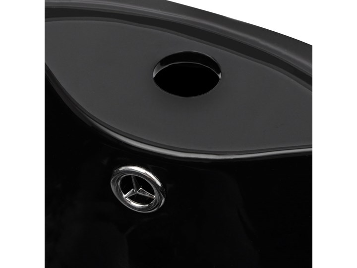 vidaXL Okrągła umywalka z otworem przelewowym i na kran, czarna Ceramika Wolnostojące Okrągłe Kolor Czarny