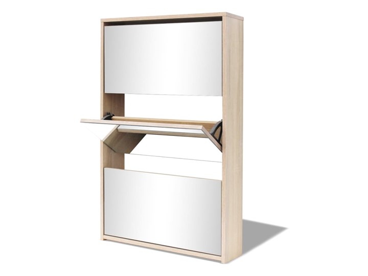 vidaXL Szafka na buty z 3 półkami i lustrem, kolor dębu 63x17x102,5 cm Drewno Płyta MDF Kolor Brązowy