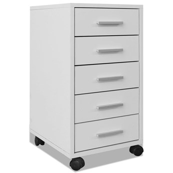 vidaXL Szafka biurowa z kółkami i 5 szufladami, w kolorze białym