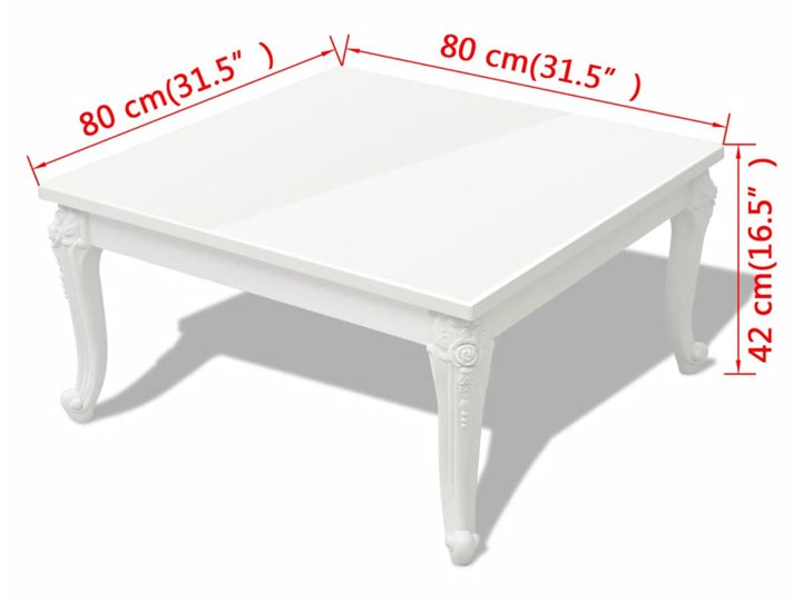 vidaXL Stolik do kawy, biały, wysoki połysk 80x80x42 cm Płyta MDF Styl Klasyczny