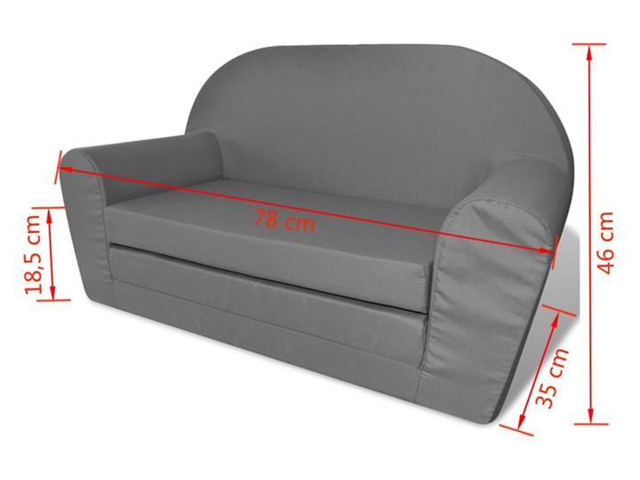 vidaXL Sofa amerykanka dziecięca szara Szerokość 78 cm Głębokość 35 cm Typ Gładkie