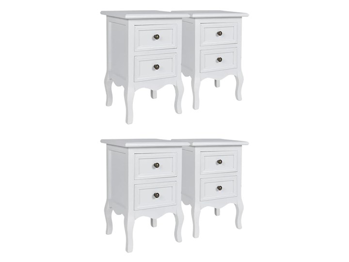 vidaXL Szafki nocne z 2 szufladami, 4 szt., MDF, białe Głębokość 30 cm Wysokość 49 cm Kolor Biały Szerokość 35 cm Płyta laminowana Płyta MDF Drewno Styl Vintage