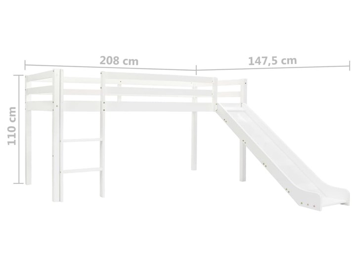 vidaXL Wysoka rama łóżka dziecięcego, zjeżdżalnia i drabinka, 97x208cm Łóżko na antresoli Kategoria Łóżka dla dzieci Łóżka piętrowe ze zjeżdżalnią Drewno Kolor Biały