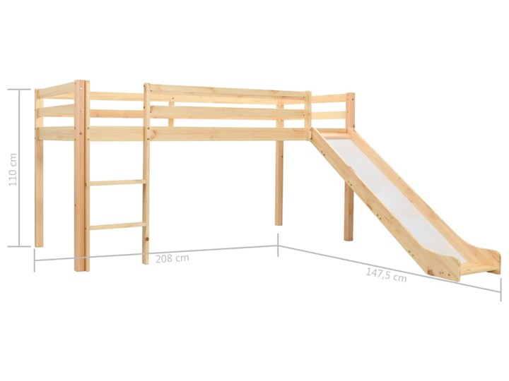 vidaXL Wysoka rama łóżka dziecięcego, zjeżdżalnia i drabinka, 97x208cm Łóżko na antresoli Łóżka piętrowe ze zjeżdżalnią Drewno Kategoria Łóżka dla dzieci