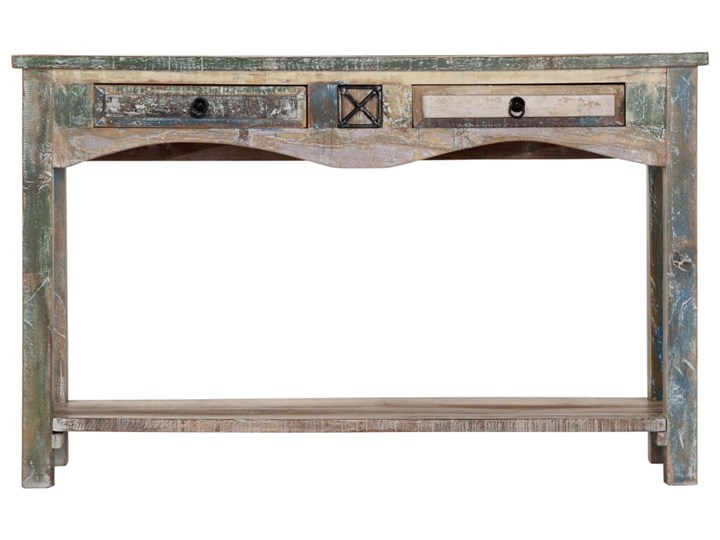vidaXL Stolik typu konsola, 120x40x75 cm, lite drewno z odzysku Z szufladą Sosna Kategoria Konsole Szerokość 120 cm Z półką Głębokość 40 cm Pomieszczenie Przedpokój