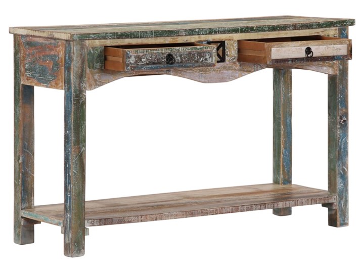 vidaXL Stolik typu konsola, 120x40x75 cm, lite drewno z odzysku Sosna Z półką Pomieszczenie Salon Głębokość 40 cm Z szufladą Szerokość 120 cm Styl Tradycyjny