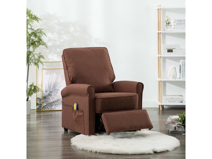 vidaXL Rozkładany fotel masujący, brązowy, tkanina Drewno Tworzywo sztuczne Pomieszczenie Salon Fotel rozkładany Kategoria Fotele do salonu