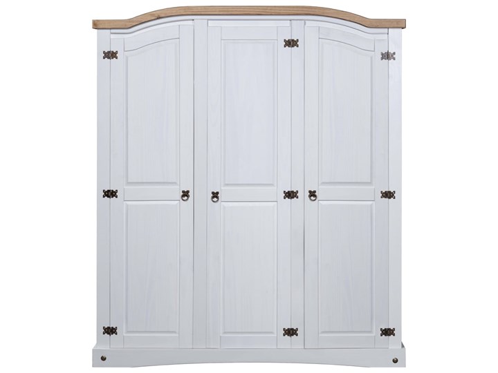 vidaXL Szafa sosnowa w meksykańskim stylu Corona, 3-drzwiowa, biała Wysokość 170 cm Drewno Metal Styl Rustykalny
