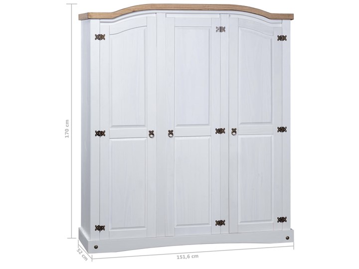 vidaXL Szafa sosnowa w meksykańskim stylu Corona, 3-drzwiowa, biała Metal Kolor Biały Drewno Wysokość 170 cm Pomieszczenie Garderoba