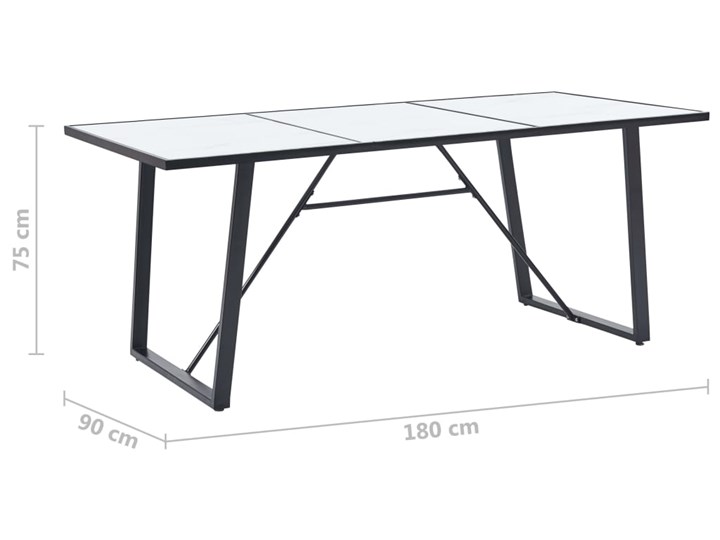 vidaXL Stół jadalniany, biały, 180 x 90 x 75 cm, hartowane szkło Metal Marmur Liczba miejsc Do 6 osób