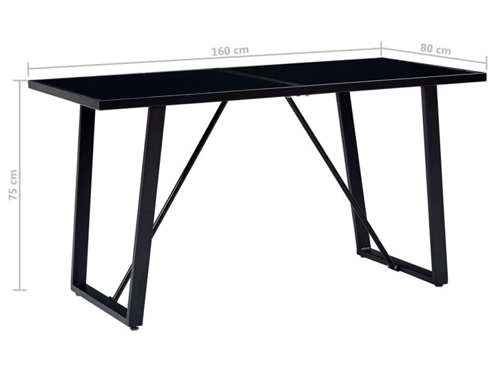 vidaXL Stół jadalniany, czarny, 160 x 80 x 75 cm, hartowane szkło Metal Pomieszczenie Stoły do kuchni Pomieszczenie Stoły do jadalni