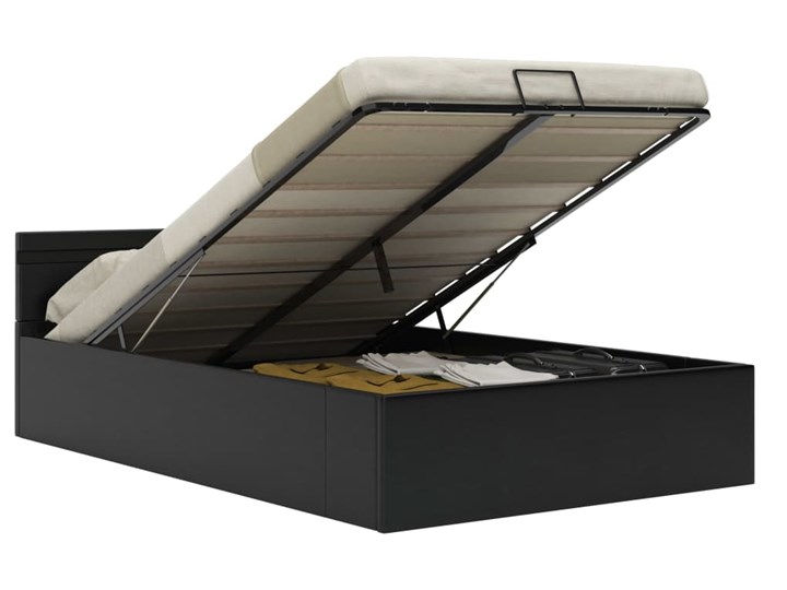 vidaXL Rama łóżka z podnośnikiem i LED, czarna, ekoskóra, 140 x 200 cm Łóżko skórzane Skóra naturalna Łóżko tapicerowane Kategoria Łóżka do sypialni