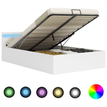 vidaXL Rama łóżka z podnośnikiem i LED, biała, ekoskóra, 160 x 200 cm